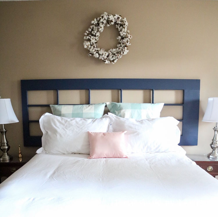 Master bedroom refresh: old French door headboard | Homespun by Laura | DIY French door headboard