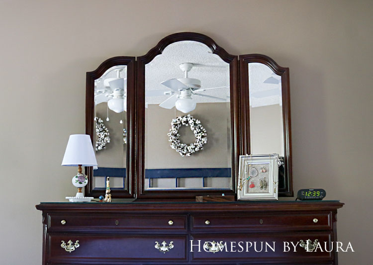 Master bedroom refresh | Homespun by Laura | Dresser with three-way mirror above