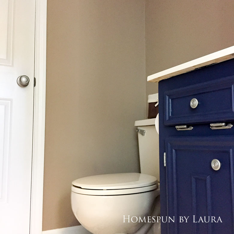 $75 DIY Powder Room (and Pantry!) Update: One Room Challenge Week 3 | Homespun by Laura | Transforming a half bathroom from floor to ceiling with paint and persistence