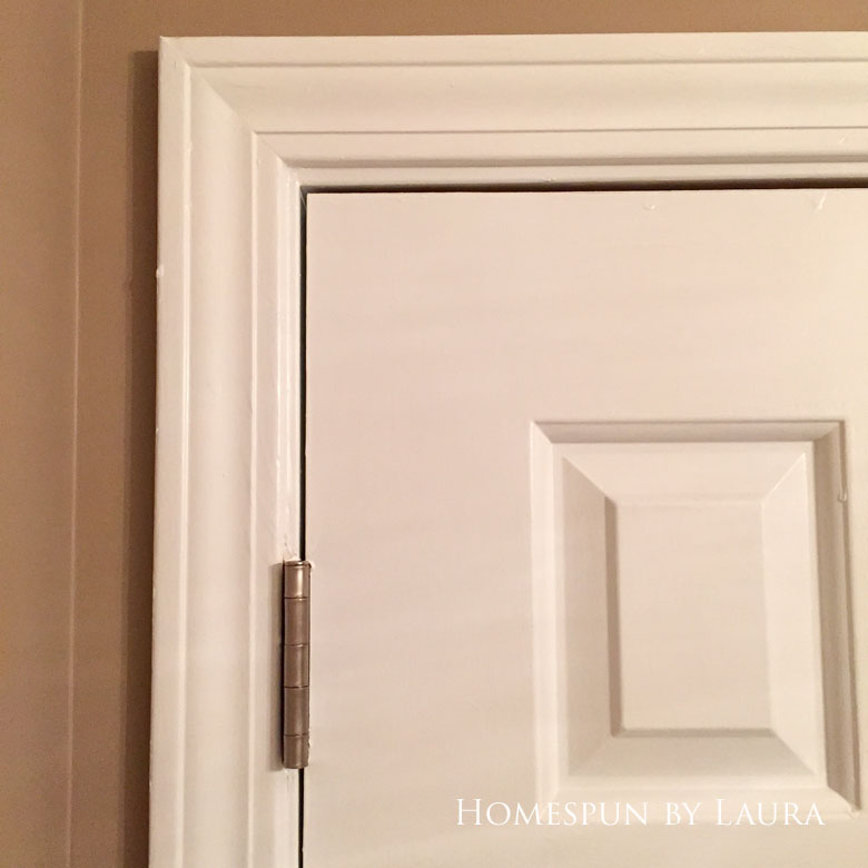 $75 DIY Powder Room (and Pantry!) Update: One Room Challenge Week 3 | Homespun by Laura | Updated hinges with spray paint