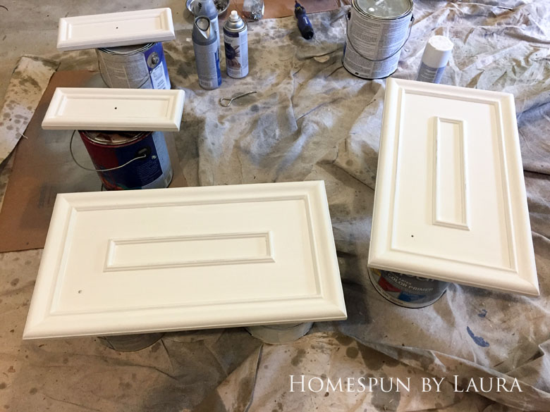 $75 DIY Powder Room (and Pantry!) Update: One Room Challenge Week 2 | Homespun by Laura | DIY vanity update: Priming the cabinet doors