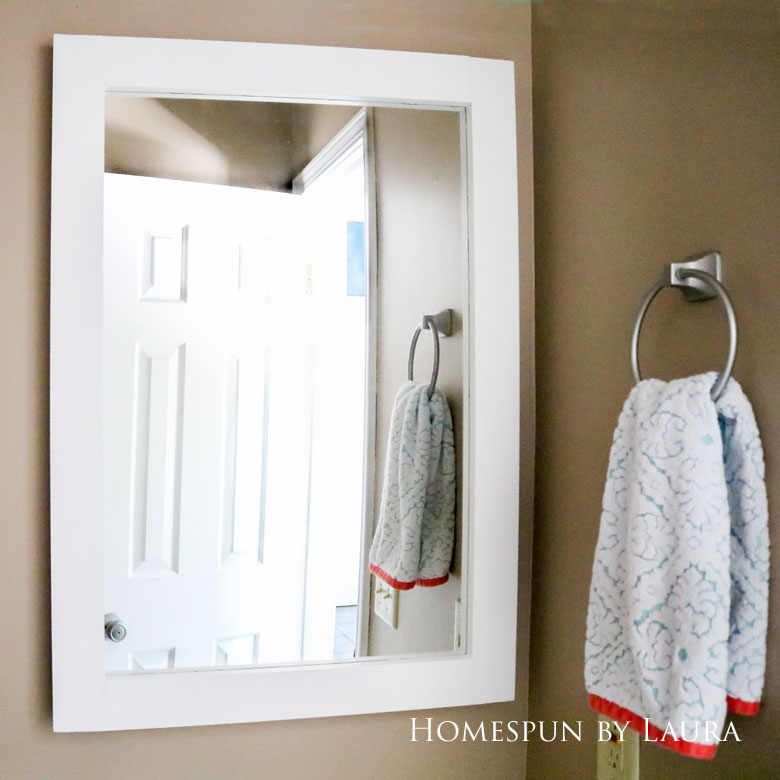 $75 DIY Powder Room (and Pantry!) Update: One Room Challenge Week 3 | Homespun by Laura | Make a DIY framed mirror for under $15 in a few hours without any power tools!