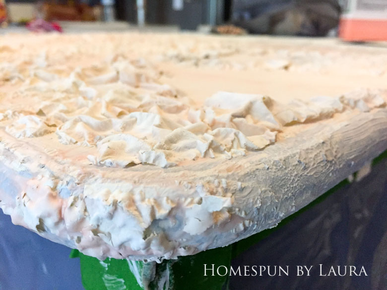 Stripping the faux painted marble finish down to original butcher block on my navy kitchen island | Homespun by Laura