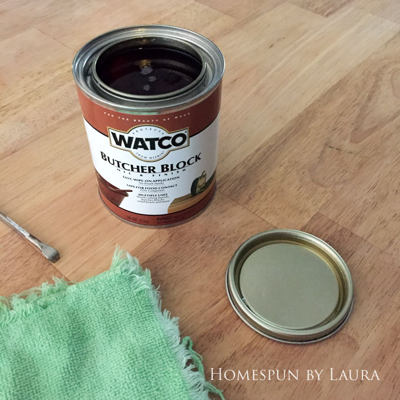 Stripping the faux painted marble finish down to original butcher block on my navy kitchen island | Homespun by Laura