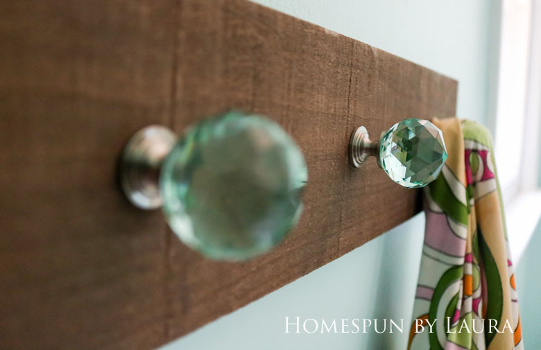 The $200 Master Bathroom Refresh | Homespun by Laura | The After: DIY shelf made with Liberty Hardware faceted glass knobs