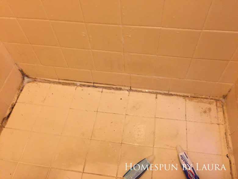 Using home made bleach & baking soda cleaner and a bleach pen to clean gross shower grout 