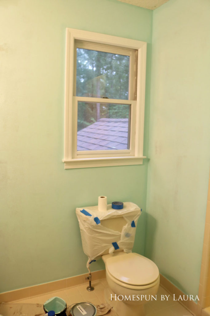 $200 Mater Bathroom Refresh | Homespun by Laura | How to paint behind a toilet