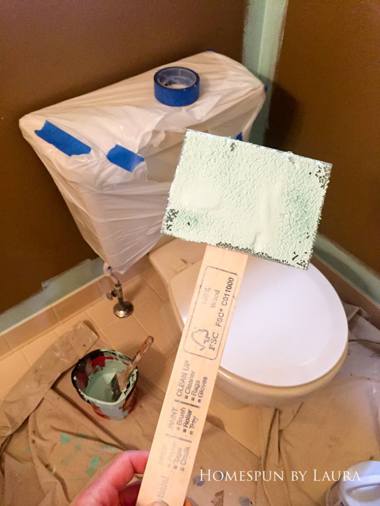 $200 Mater Bathroom Refresh | Homespun by Laura | How to paint behind a toilet