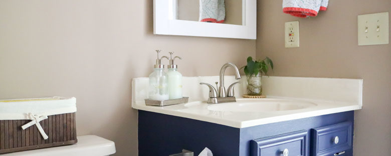$75 DIY Powder Room (and Pantry!) Update: One Room Challenge Reveal | Homespun by Laura | Simple bathroom vanity decor