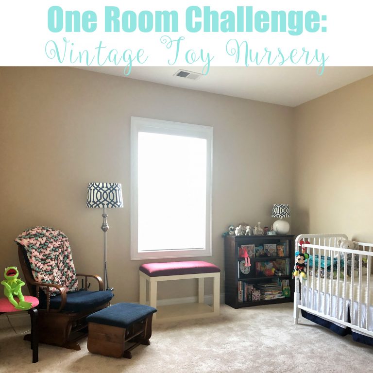 Creating a gender neutral nursery using vintage toys and old children's books as inexpensive and easy decor over the course of six weeks.